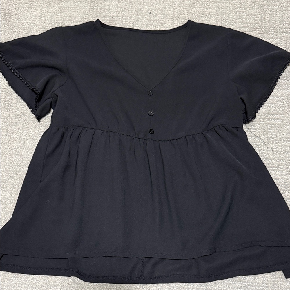 SHEIN Black V-Neck Babydoll Blouse